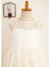 Ivory Lace Champagne Tulle V Back Sweet Rustic Flower Girl Dress